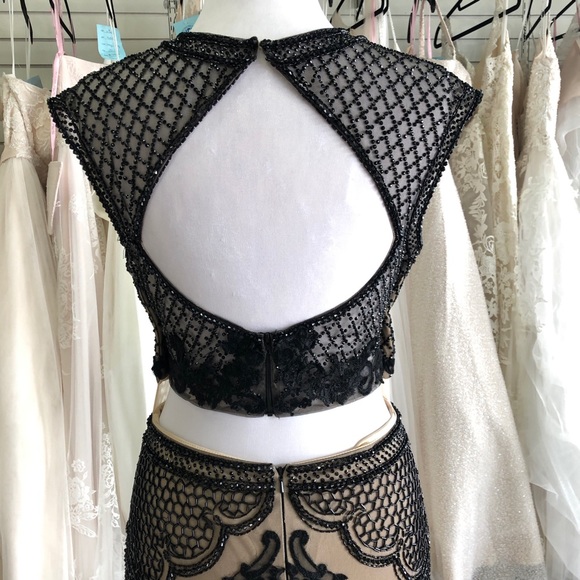 Black Beaded Boho Prom Dress Open Back - Picture 5 of 8